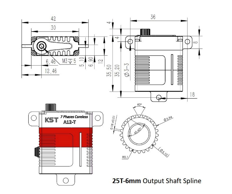 KST A12-T Digital Steel Gear Wing Servo 20kg