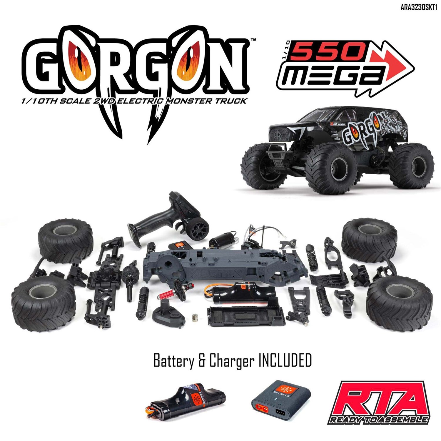 ARRMA Gorgon Mega 2WD Svart - RTA-kit