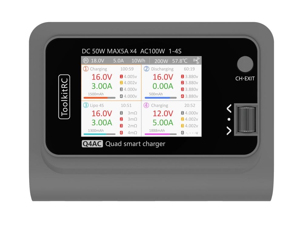 ToolkitRC Q4AC 4x50W AC/DC Smart Charger XT60