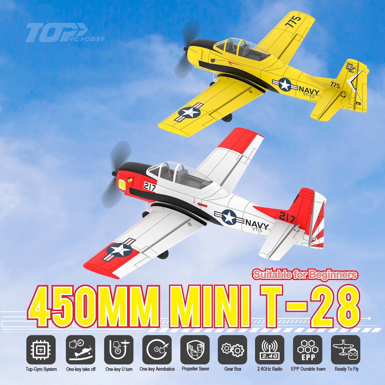 Top RC Hobby T28 450mm Gyro Gul RTF