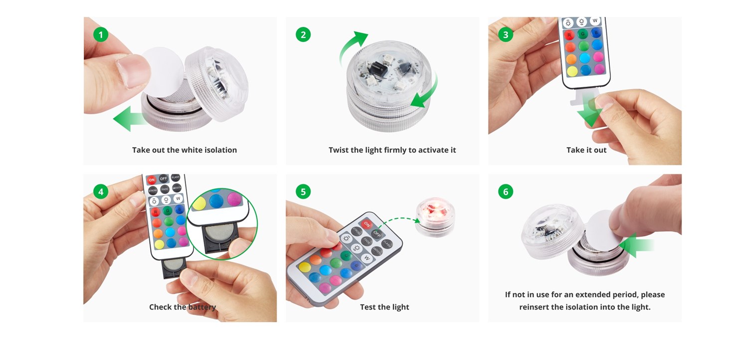 Mini Waterproof RGB LED Lights - 6 pcs